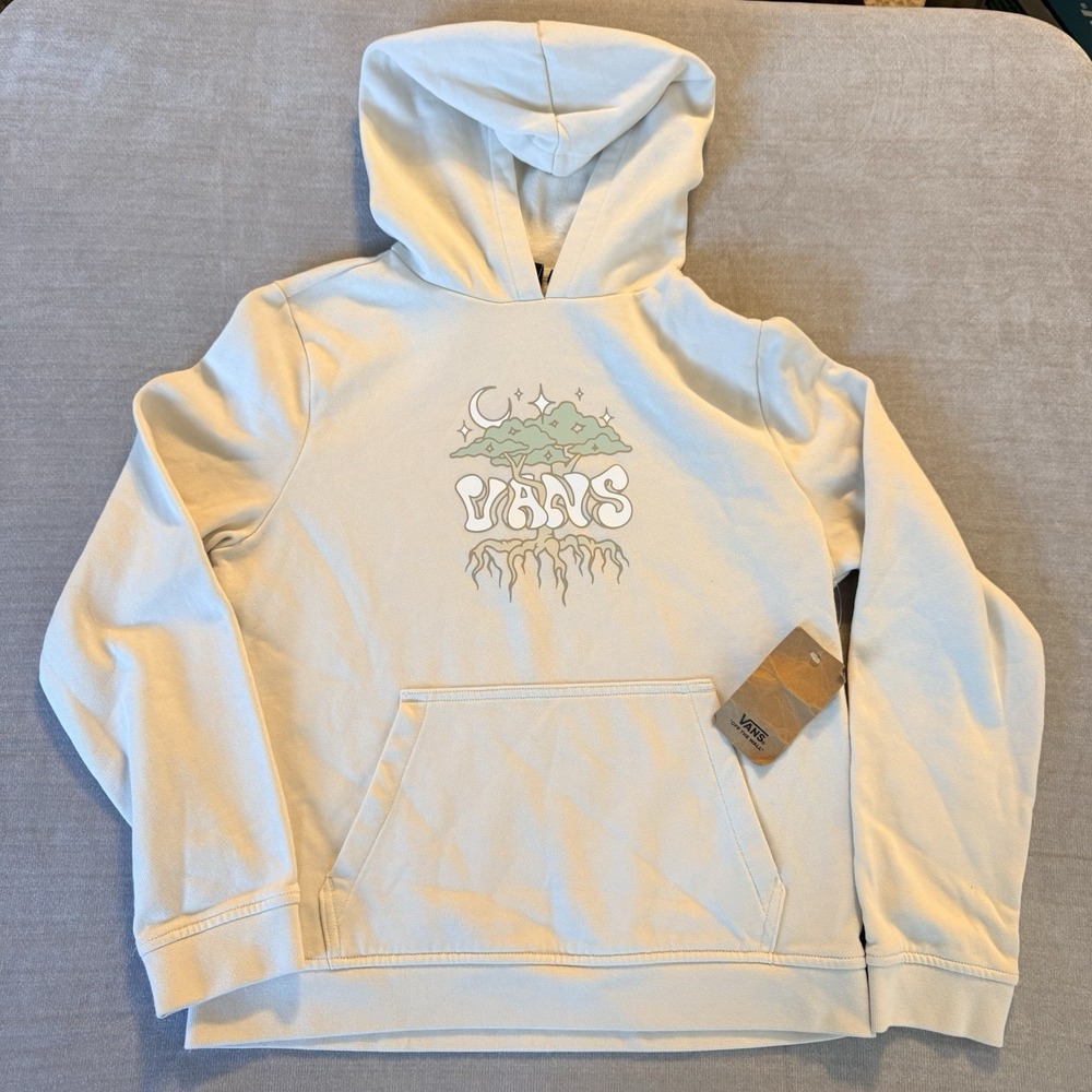 Youth Vans Off The Wall Hoodie XL Cream Graphic Pullover Skate Streetwear Casual